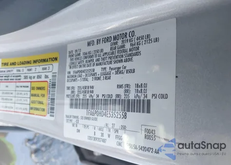 2014 Ford Fusion Se z USA, uszkodzony, nr VIN 1FA6P0HD4E5352558